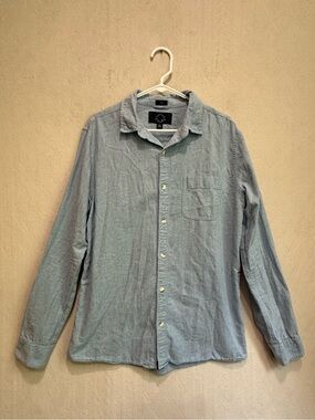 Even Tide Men's Long-Sleeve Casual Button-Down Shirt Blue 100% Cotton Sz L Tall